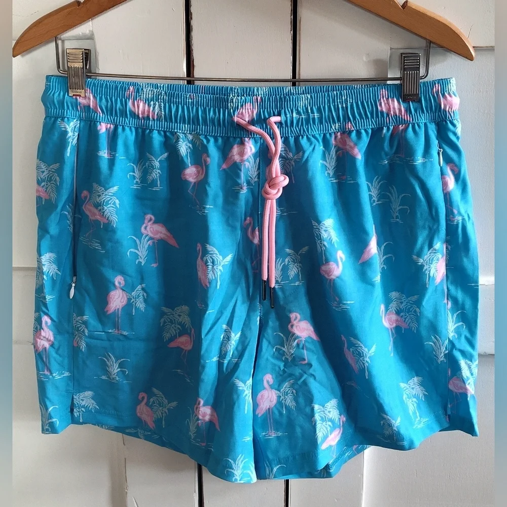 NWT Surfcuz Men's Pink & Blue Flamingo Swim Shorts | Sz Medium